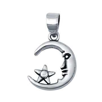 Crescent Moon & Star Charm Pendant 925 Sterling Silver